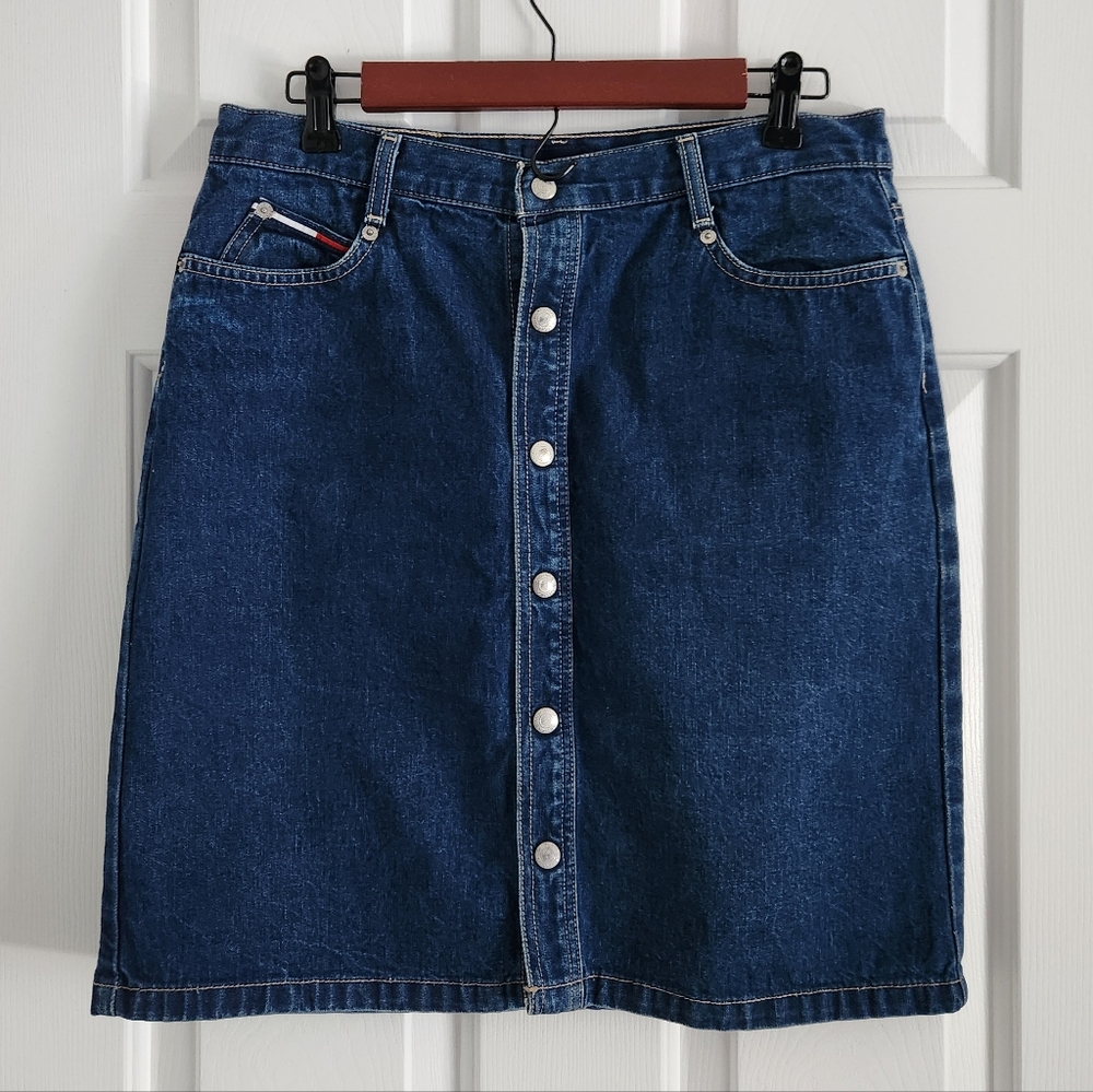 Tommy Hilfiger Vintage Blue Denim Button-Front Mini Skirt